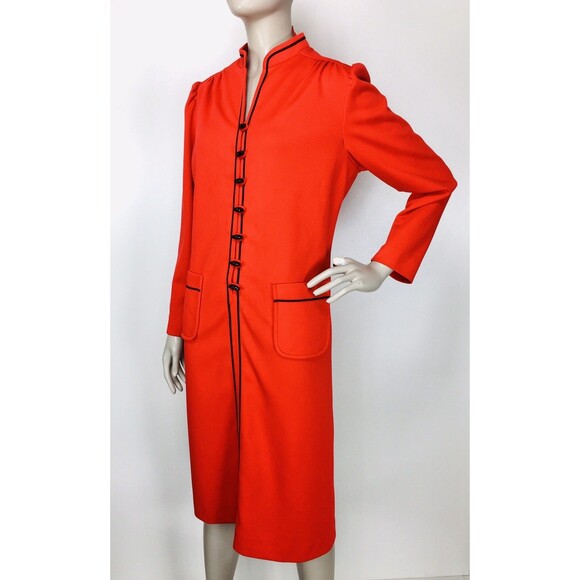 Vintage 60s Marty Gutmacher Red Puff Sleeves Mod Toggle Button Shift Dress S/M/L - Picture 6 of 7